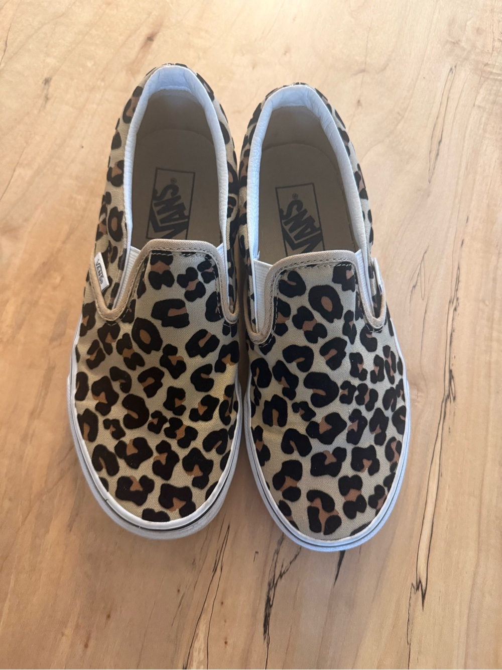 Vans Leopard Print Slip-On Sneakers in Tan and Black - Picture 3 of 5
